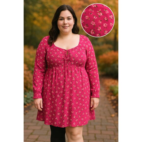 Madden NYC Pink Floral Mini Dress Sz 2X Scoop Back Built-In Bra Stretch Quietlux - Picture 2 of 10